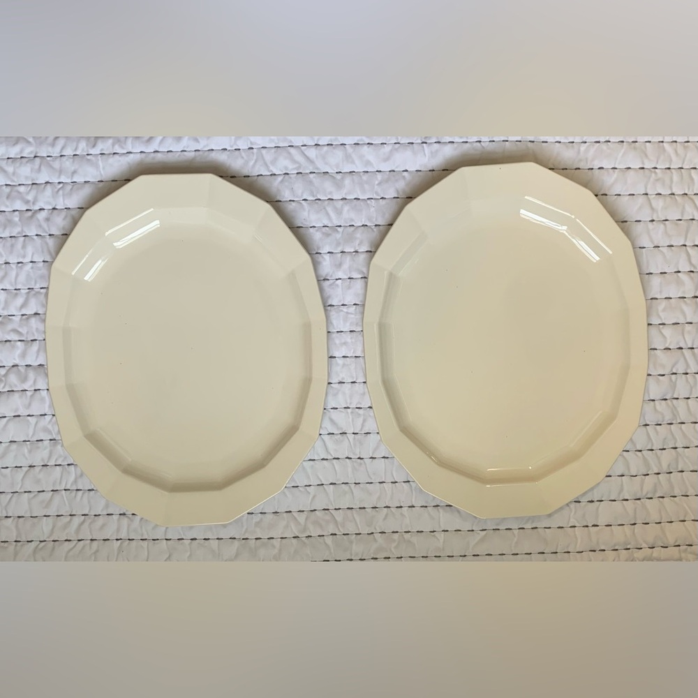 Two Vintage 13" Harkerware Oval Serving Platters Heritance White by Harker Bone